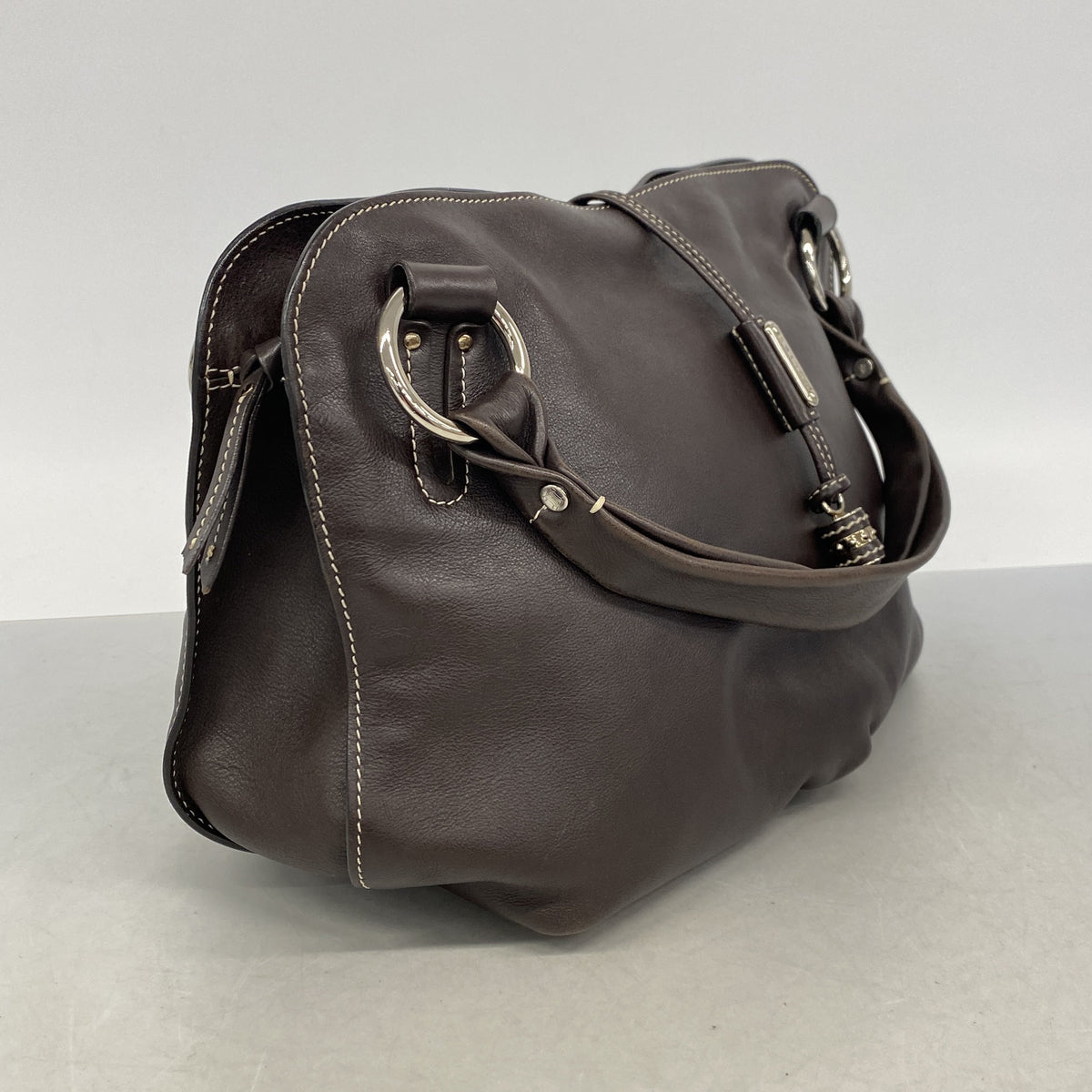 【6ie7349】セリーヌ トートバッグ レザー ダークブラウン シルバー金具【中古】レディース