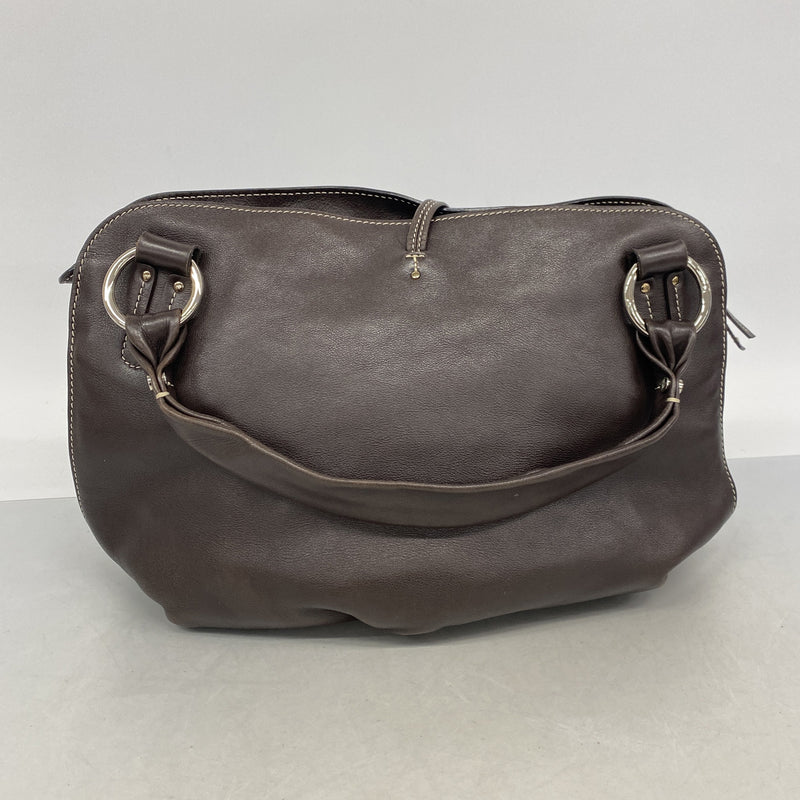 【6ie7349】セリーヌ トートバッグ レザー ダークブラウン シルバー金具【中古】レディース