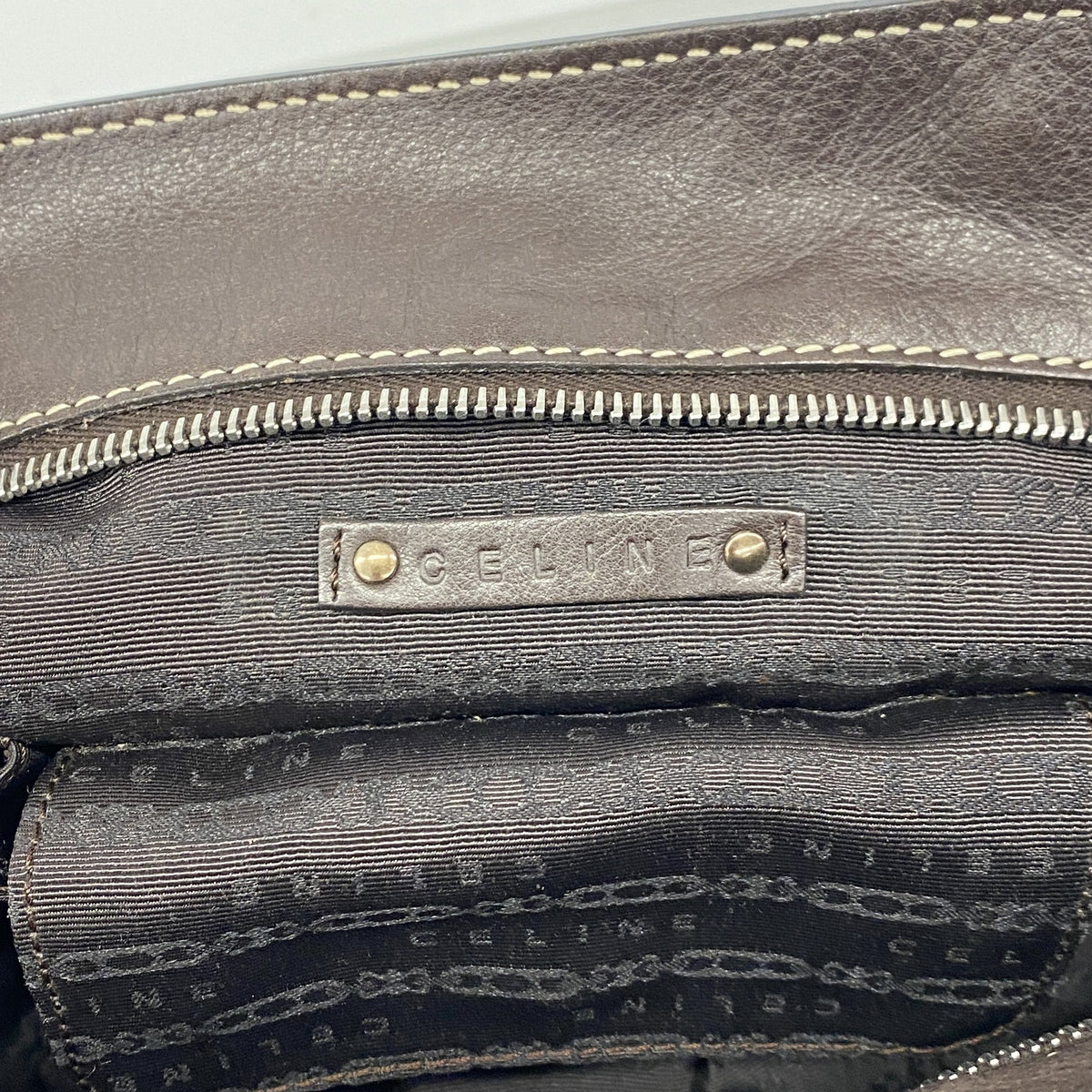 【6ie7349】セリーヌ トートバッグ レザー ダークブラウン シルバー金具【中古】レディース