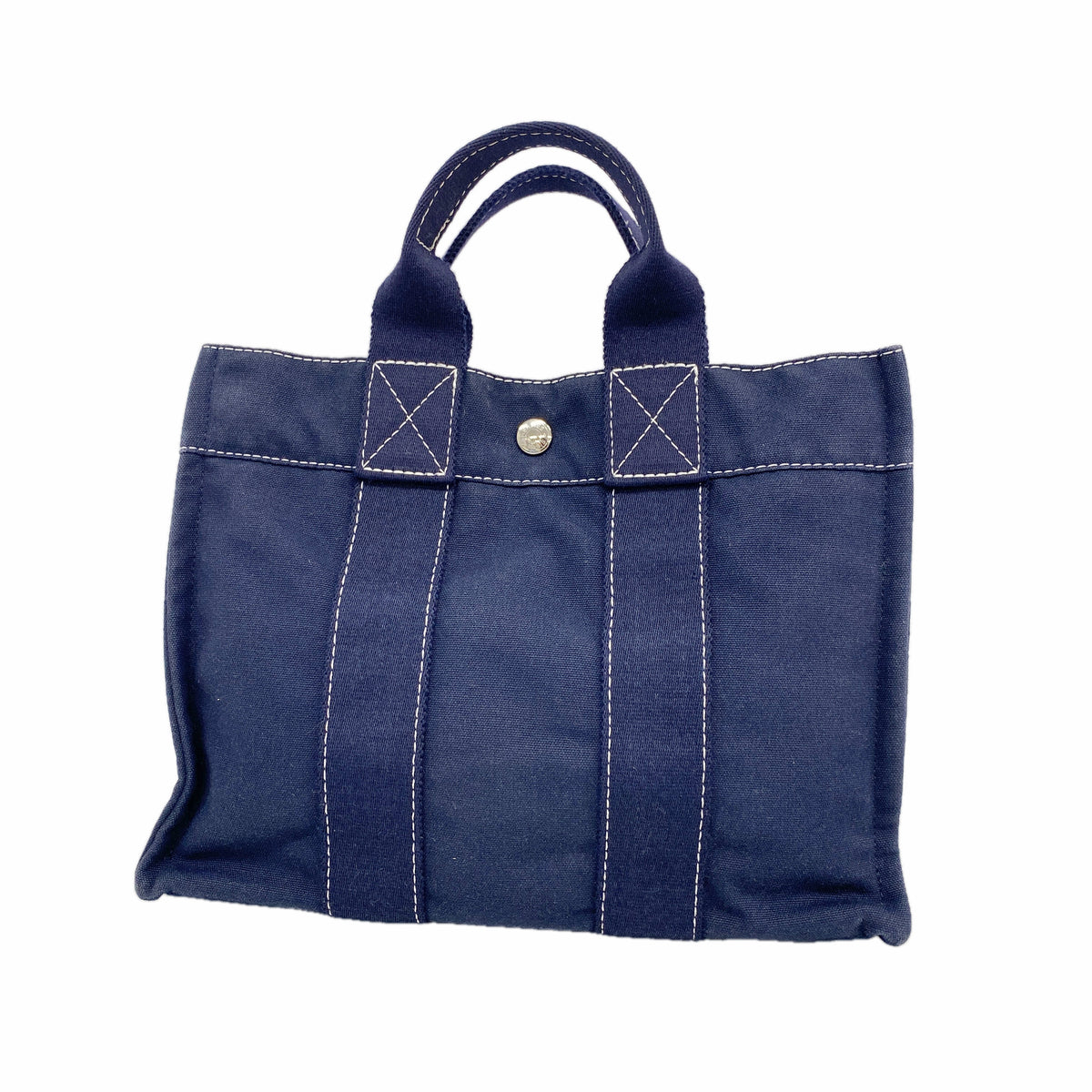 【6ie7363】エルメス ハンドバッグ ドーヴィルPM キャンバス ネイビー シルバー金具【中古】レディース