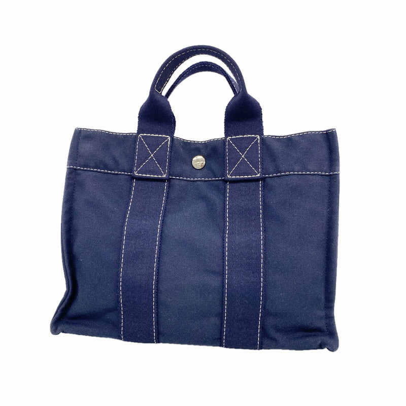 【6ie7363】エルメス ハンドバッグ ドーヴィルPM キャンバス ネイビー シルバー金具【中古】レディース