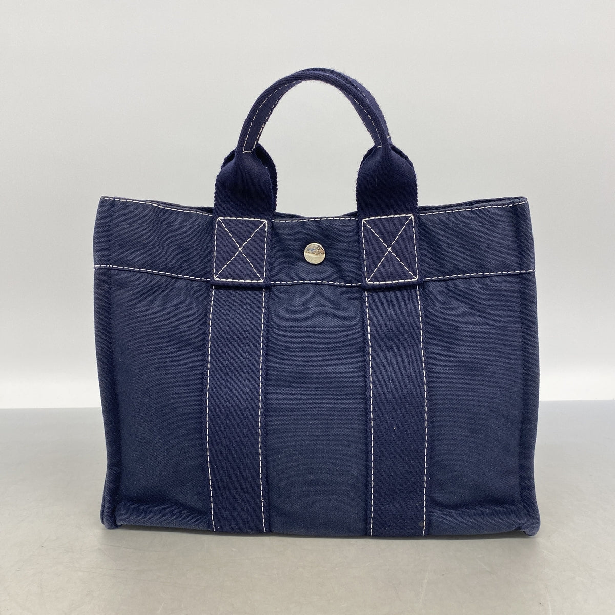 【6ie7363】エルメス ハンドバッグ ドーヴィルPM キャンバス ネイビー シルバー金具【中古】レディース