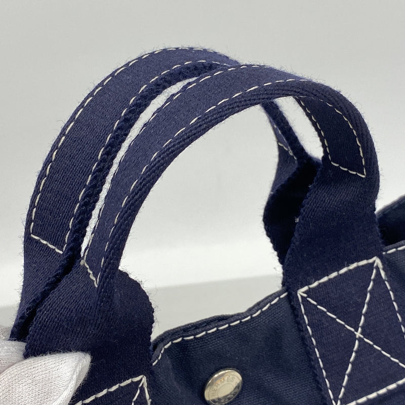 【6ie7363】エルメス ハンドバッグ ドーヴィルPM キャンバス ネイビー シルバー金具【中古】レディース