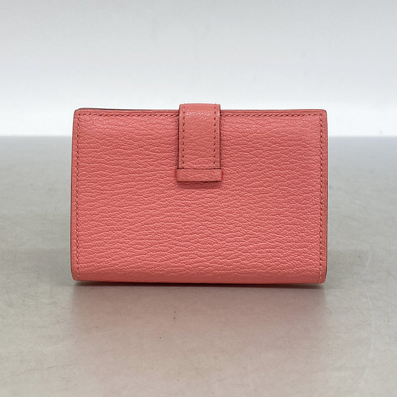 【6ie7368】エルメス カードケース ベアン シェブルミゾル ローズアザレ シルバー金具 D刻印【中古】レディース