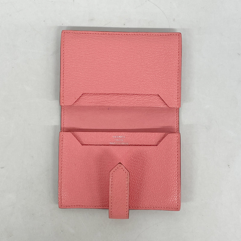 【6ie7368】エルメス カードケース ベアン シェブルミゾル ローズアザレ シルバー金具 D刻印【中古】レディース
