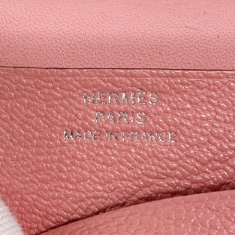 【6ie7368】エルメス カードケース ベアン シェブルミゾル ローズアザレ シルバー金具 D刻印【中古】レディース