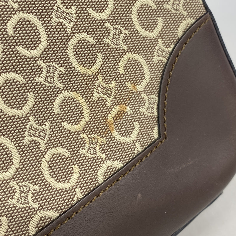 【6ie7371】セリーヌ ショルダーバッグ Cマカダム キャンバス ダークブラウン ベージュ ゴールド金具【中古】レディース