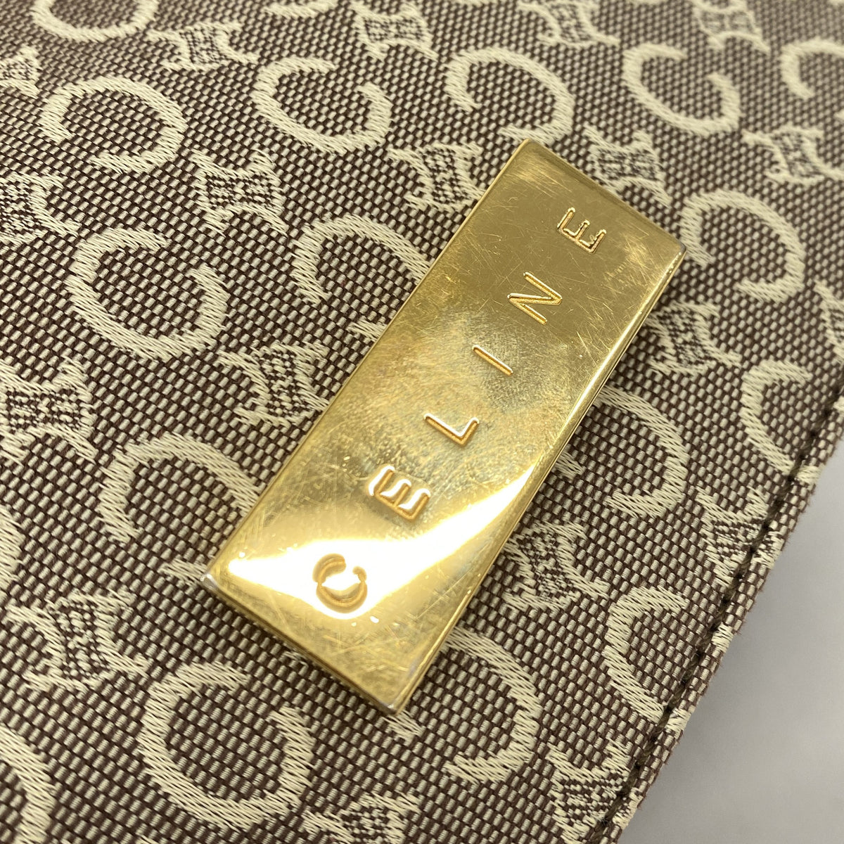 【6ie7371】セリーヌ ショルダーバッグ Cマカダム キャンバス ダークブラウン ベージュ ゴールド金具【中古】レディース