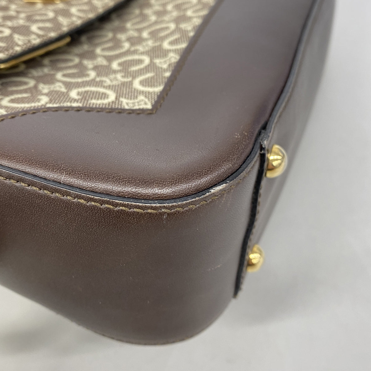 【6ie7371】セリーヌ ショルダーバッグ Cマカダム キャンバス ダークブラウン ベージュ ゴールド金具【中古】レディース