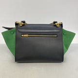 【6ie7372】セリーヌ ハンドバッグ トラペーズ レザー ブラック グリーン ゴールド金具 2wayバッグ【中古】レディース