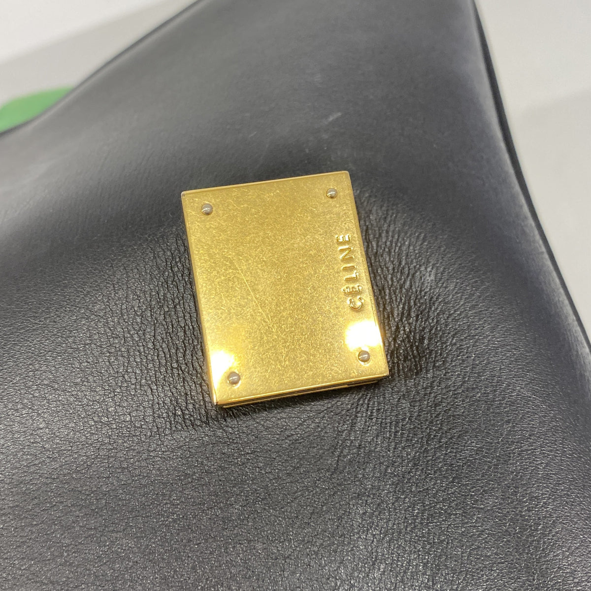 【6ie7372】セリーヌ ハンドバッグ トラペーズ レザー ブラック グリーン ゴールド金具 2wayバッグ【中古】レディース