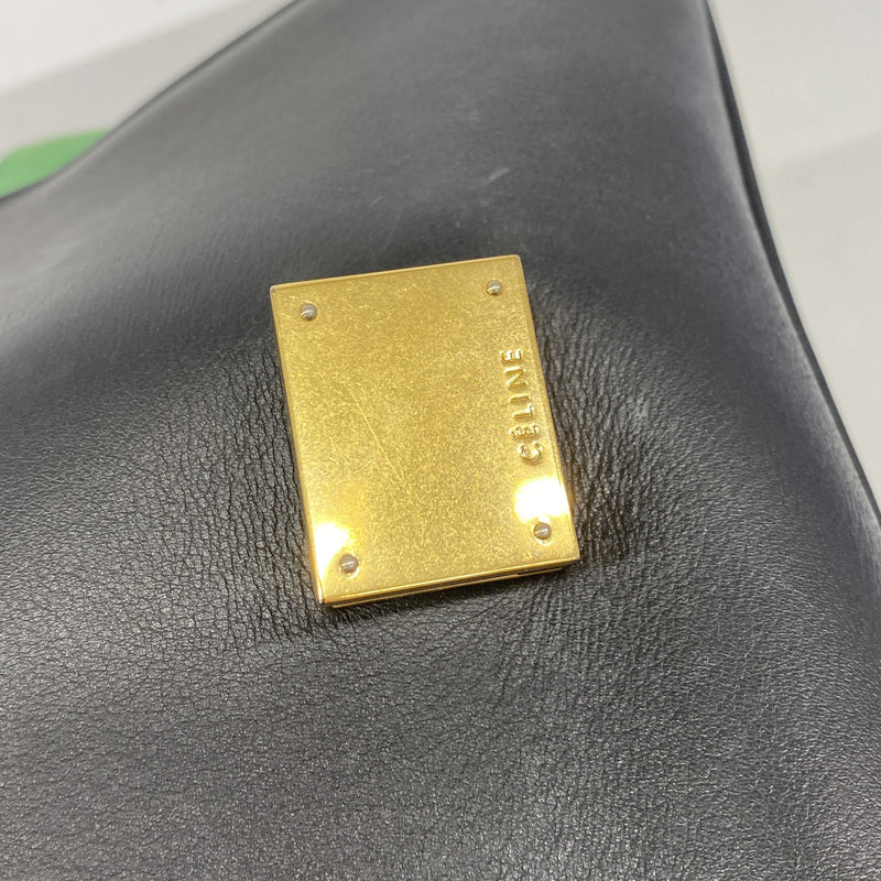 【6ie7372】セリーヌ ハンドバッグ トラペーズ レザー ブラック グリーン ゴールド金具 2wayバッグ【中古】レディース