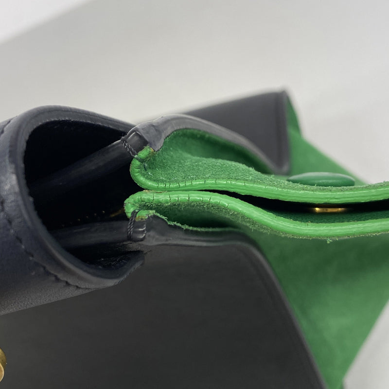 【6ie7372】セリーヌ ハンドバッグ トラペーズ レザー ブラック グリーン ゴールド金具 2wayバッグ【中古】レディース