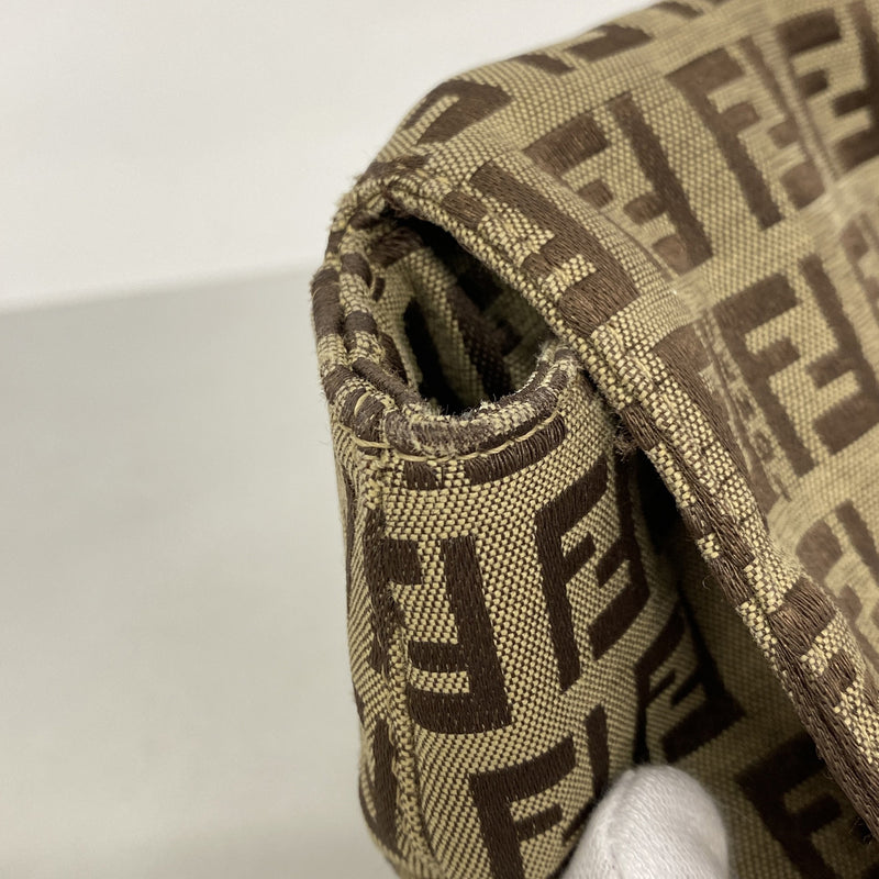 【6ie7373】フェンディ トートバッグ ズッキーノ キャンバス ブラウン シルバー金具【中古】レディース