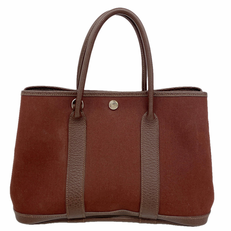【6ie7374】エルメス トートバッグ ガーデンパーティTPM トワルオフィシエ ボルドー シルバー金具 □J刻印【中古】レディース