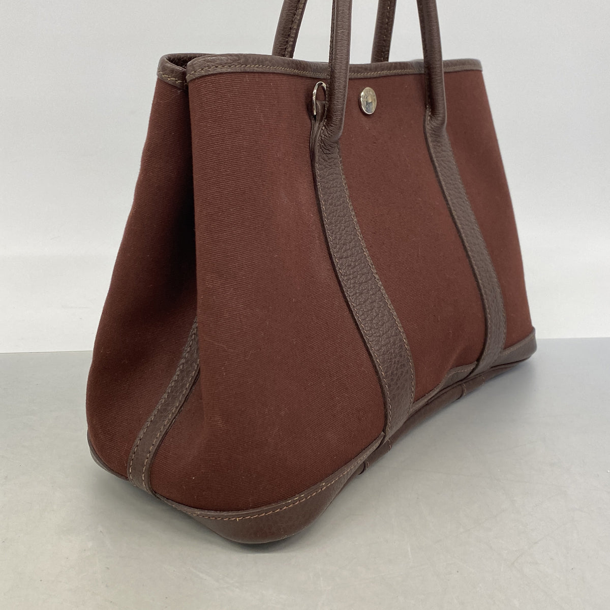 【6ie7374】エルメス トートバッグ ガーデンパーティTPM トワルオフィシエ ボルドー シルバー金具 □J刻印【中古】レディース