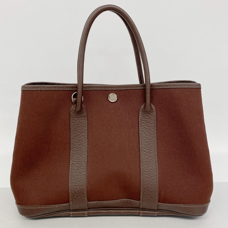 【6ie7374】エルメス トートバッグ ガーデンパーティTPM トワルオフィシエ ボルドー シルバー金具 □J刻印【中古】レディース