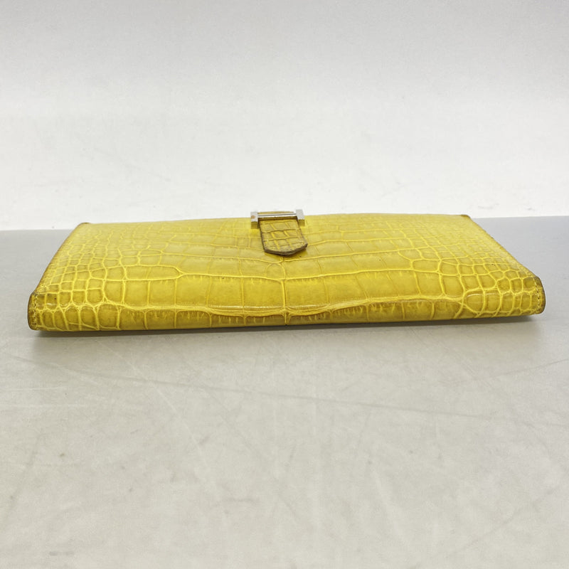 【6ie7376】エルメス 長財布 ベアンスフレ アリゲーターマット ライム シルバー金具 Y刻印【中古】レディース