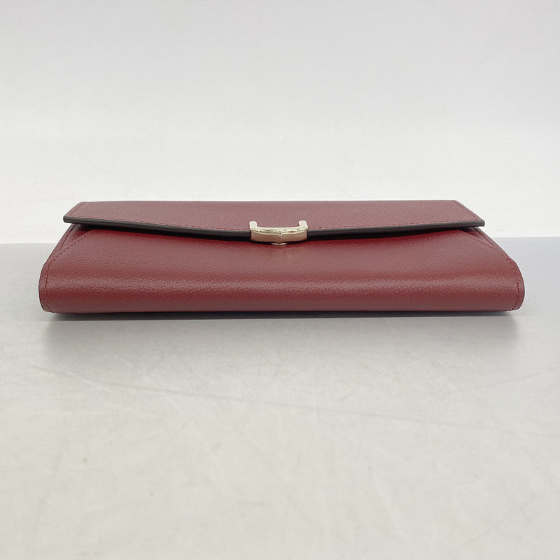 【6ie7378】カルティエ 長財布 Cドゥカルティエ レザー ボルドー シャンパンゴールド金具【中古】レディース