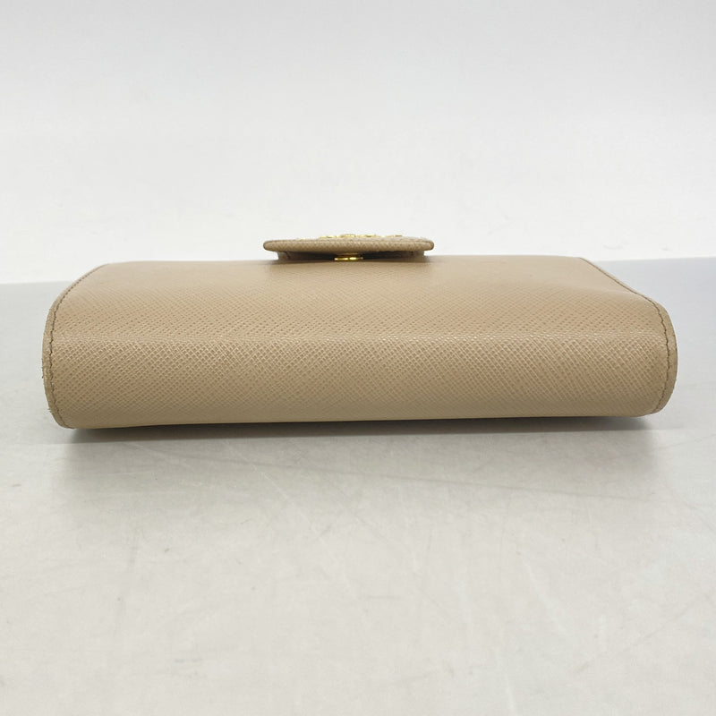 【6ie7380】プラダ 財布 サフィアーノ レザー ベージュ ゴールド金具【中古】レディース