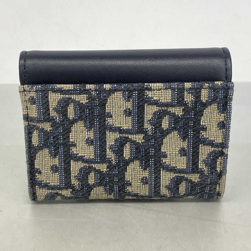 【6ie7381】クリスチャンディオール 三つ折り財布 トロッター キャンバス ネイビー ベージュ ゴールド金具【中古】レディース