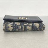 【6ie7381】クリスチャンディオール 三つ折り財布 トロッター キャンバス ネイビー ベージュ ゴールド金具【中古】レディース