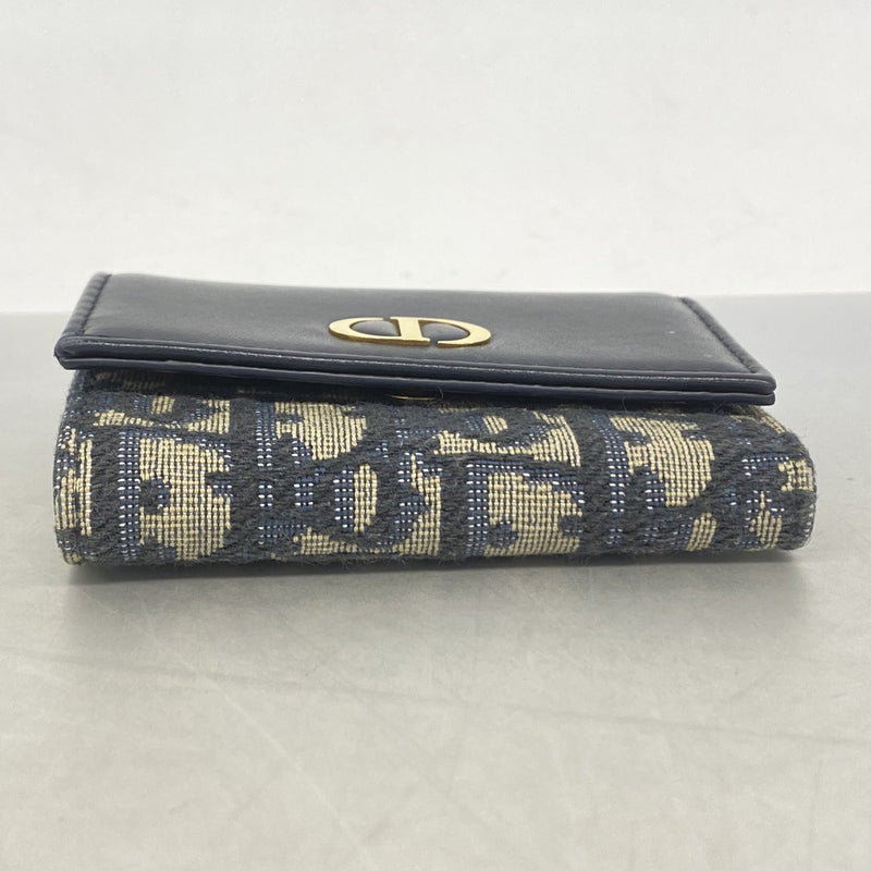 【6ie7381】クリスチャンディオール 三つ折り財布 トロッター キャンバス ネイビー ベージュ ゴールド金具【中古】レディース