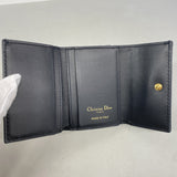 【6ie7381】クリスチャンディオール 三つ折り財布 トロッター キャンバス ネイビー ベージュ ゴールド金具【中古】レディース