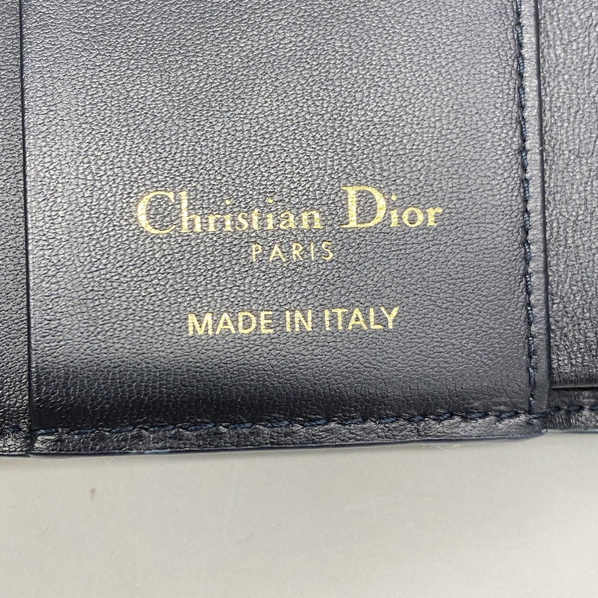 【6ie7381】クリスチャンディオール 三つ折り財布 トロッター キャンバス ネイビー ベージュ ゴールド金具【中古】レディース