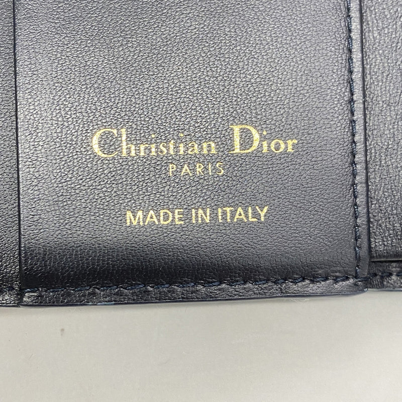【6ie7381】クリスチャンディオール 三つ折り財布 トロッター キャンバス ネイビー ベージュ ゴールド金具【中古】レディース
