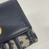 【6ie7381】クリスチャンディオール 三つ折り財布 トロッター キャンバス ネイビー ベージュ ゴールド金具【中古】レディース