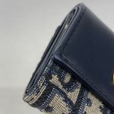 【6ie7381】クリスチャンディオール 三つ折り財布 トロッター キャンバス ネイビー ベージュ ゴールド金具【中古】レディース