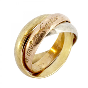 【6jab0157】カルティエ リング トリニティ クラシックモデル K18YG イエローゴールド K18WG ホワイトゴールド K18PG ピンクゴールド ＃48【中古】レディース