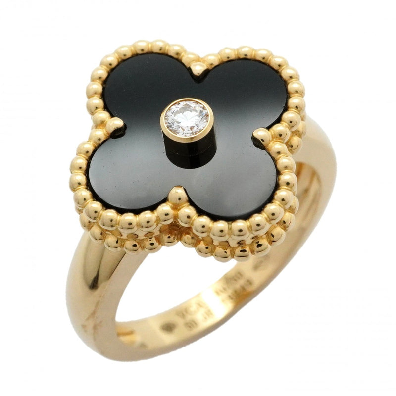 【6jbb0475】ヴァンクリーフ＆アーペル リング ヴィンテージ アルハンブラ 1PD K18YG イエローゴールド ダイヤモンド オニキス ブラック ＃50【中古】レディース