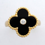 【6jbb0475】ヴァンクリーフ＆アーペル リング ヴィンテージ アルハンブラ 1PD K18YG イエローゴールド ダイヤモンド オニキス ブラック ＃50【中古】レディース