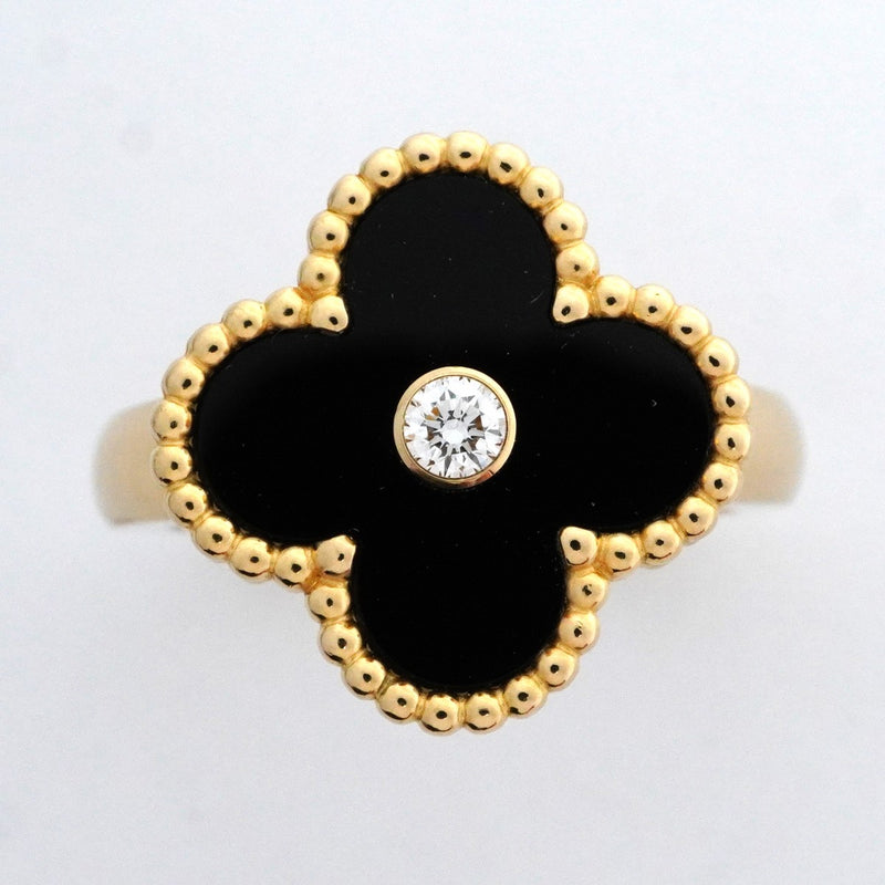 【6jbb0475】ヴァンクリーフ＆アーペル リング ヴィンテージ アルハンブラ 1PD K18YG イエローゴールド ダイヤモンド オニキス ブラック ＃50【中古】レディース