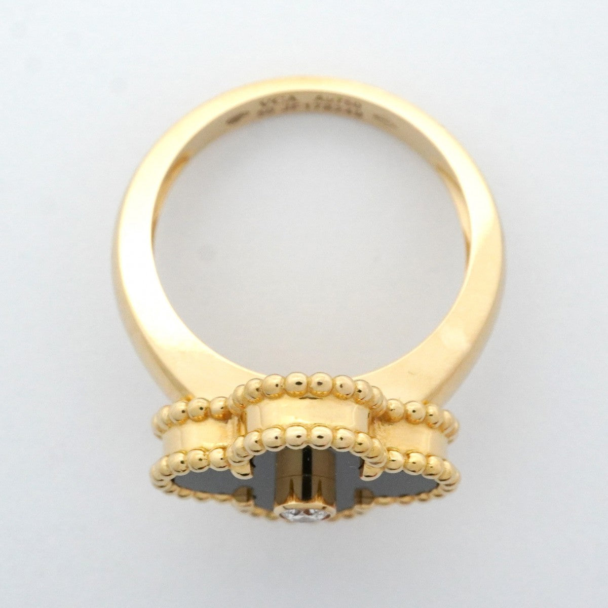 【6jbb0475】ヴァンクリーフ＆アーペル リング ヴィンテージ アルハンブラ 1PD K18YG イエローゴールド ダイヤモンド オニキス ブラック ＃50【中古】レディース