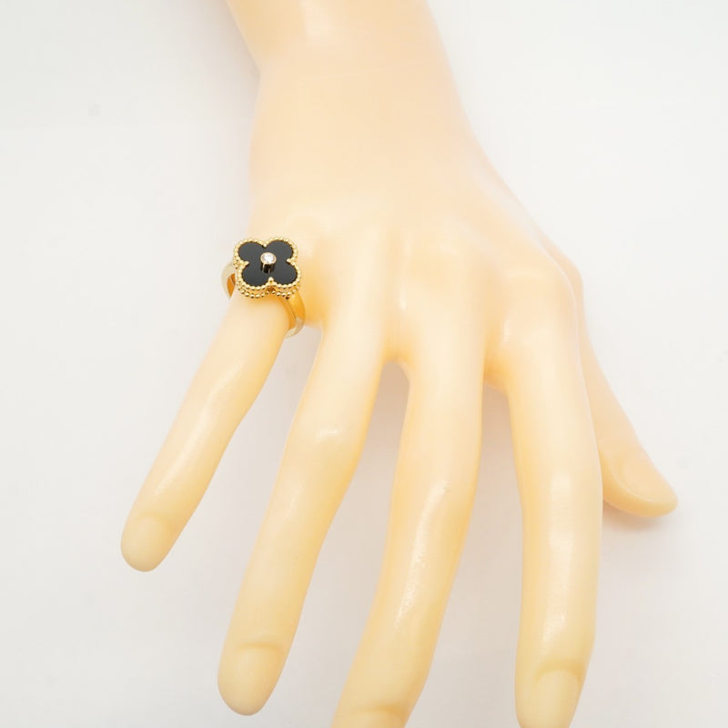 【6jbb0475】ヴァンクリーフ＆アーペル リング ヴィンテージ アルハンブラ 1PD K18YG イエローゴールド ダイヤモンド オニキス ブラック ＃50【中古】レディース