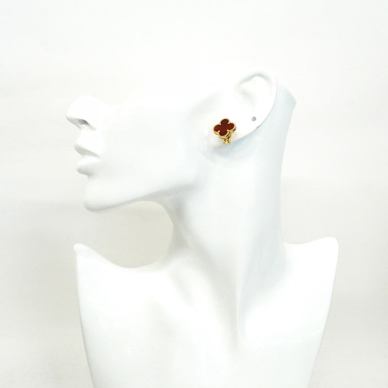 【6jbb0660】ヴァンクリーフ＆アーペル ピアス ヴィンテージ アルハンブラ K18YG イエローゴールド カーネリアン レッド【中古】レディース