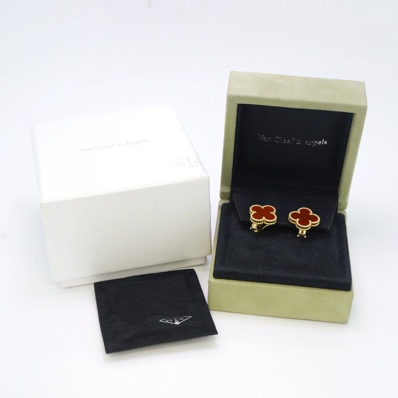 【6jbb0660】ヴァンクリーフ＆アーペル ピアス ヴィンテージ アルハンブラ K18YG イエローゴールド カーネリアン レッド【中古】レディース