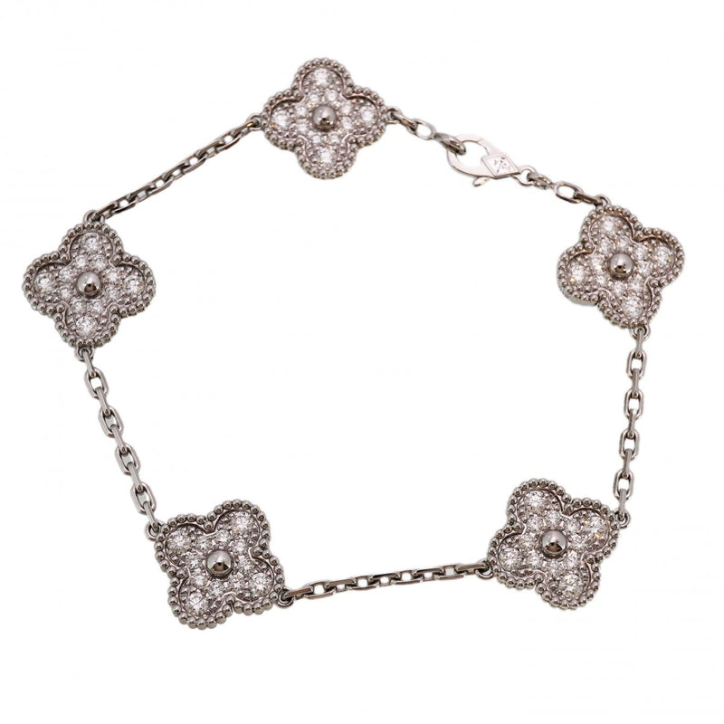 【6jcb0124】ヴァンクリーフ＆アーペル ブレスレット ヴィンテージ アルハンブラ K18WG ホワイトゴールド ダイヤモンド【中古】レディース