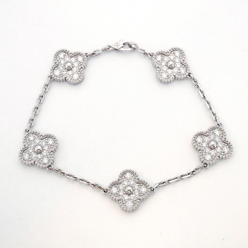 【6jcb0124】ヴァンクリーフ＆アーペル ブレスレット ヴィンテージ アルハンブラ K18WG ホワイトゴールド ダイヤモンド【中古】レディース