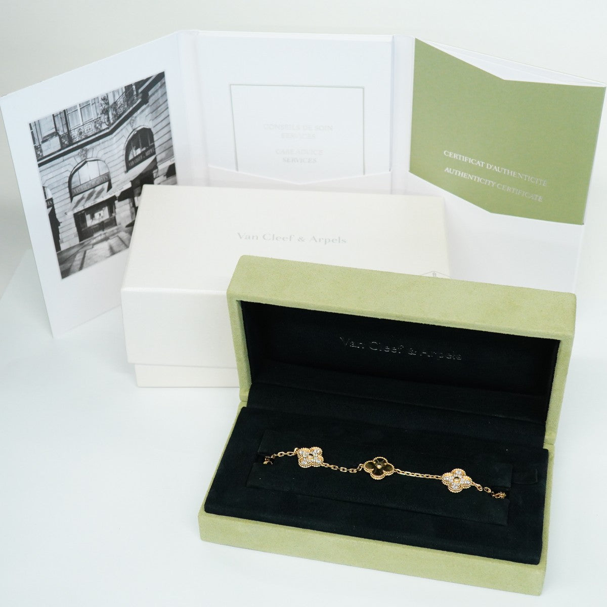 【6jcb0125】ヴァンクリーフ＆アーペル ブレスレット ヴィンテージ アルハンブラ ギヨシェ K18YG イエローゴールド ダイヤモンド【中古】レディース
