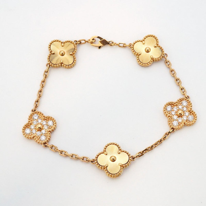 【6jcb0125】ヴァンクリーフ＆アーペル ブレスレット ヴィンテージ アルハンブラ ギヨシェ K18YG イエローゴールド ダイヤモンド【中古】レディース