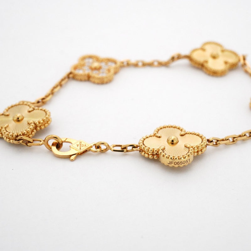 【6jcb0125】ヴァンクリーフ＆アーペル ブレスレット ヴィンテージ アルハンブラ ギヨシェ K18YG イエローゴールド ダイヤモンド【中古】レディース