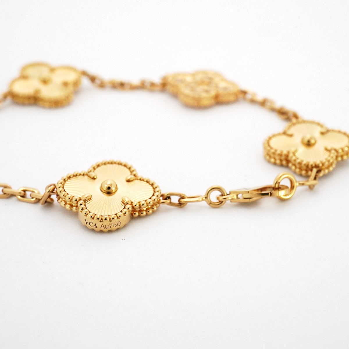 【6jcb0125】ヴァンクリーフ＆アーペル ブレスレット ヴィンテージ アルハンブラ ギヨシェ K18YG イエローゴールド ダイヤモンド【中古】レディース