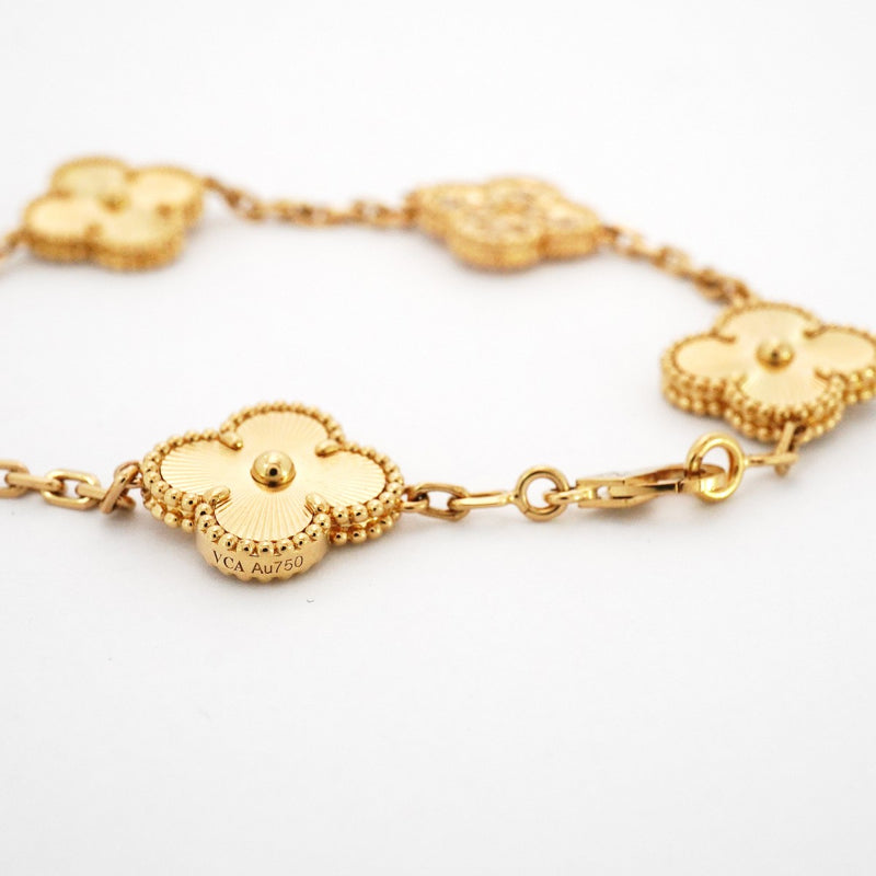 【6jcb0125】ヴァンクリーフ＆アーペル ブレスレット ヴィンテージ アルハンブラ ギヨシェ K18YG イエローゴールド ダイヤモンド【中古】レディース