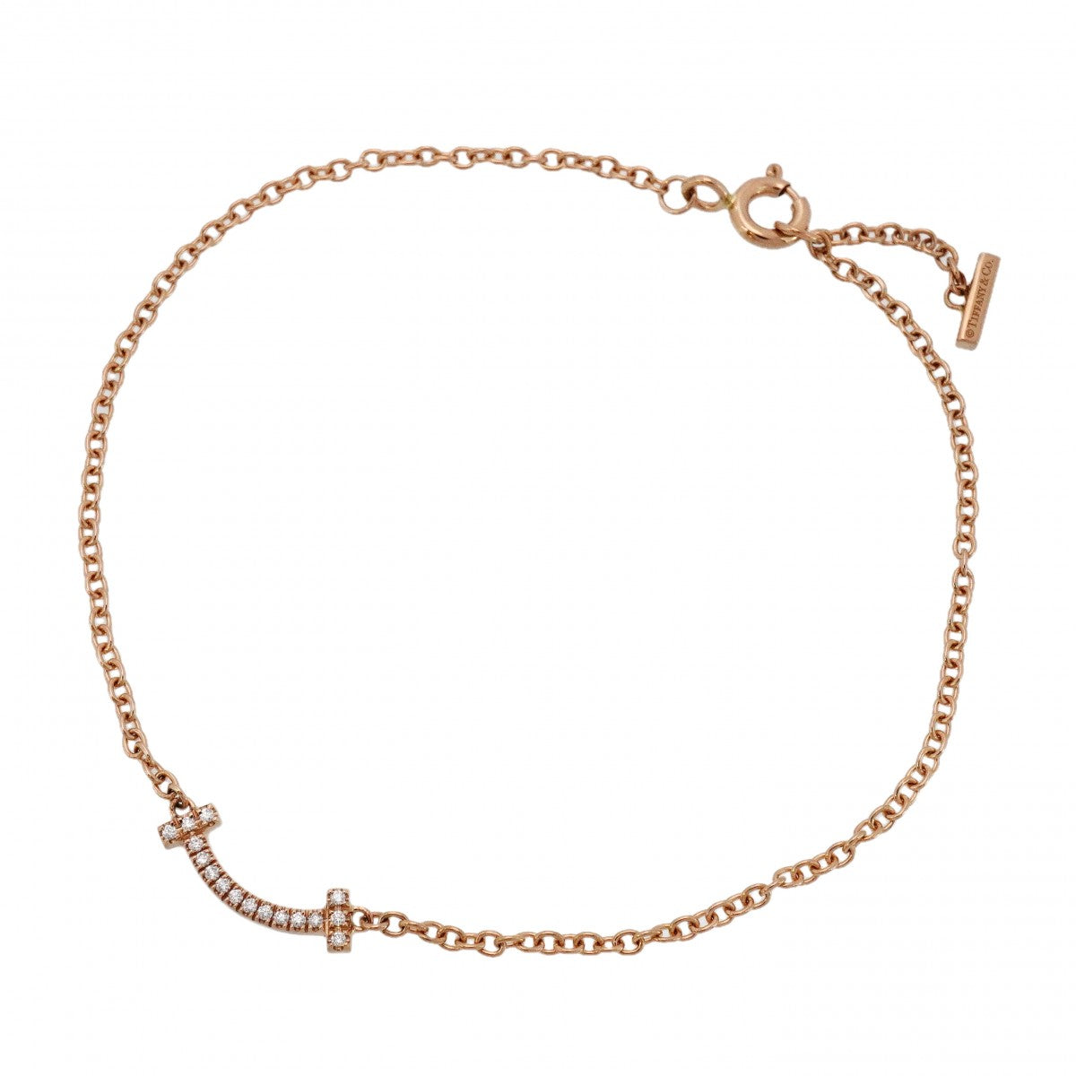 【6jcb0314】ティファニー ブレスレット Tスマイル ミニ K18PG ピンクゴールド ダイヤモンド【中古】レディース