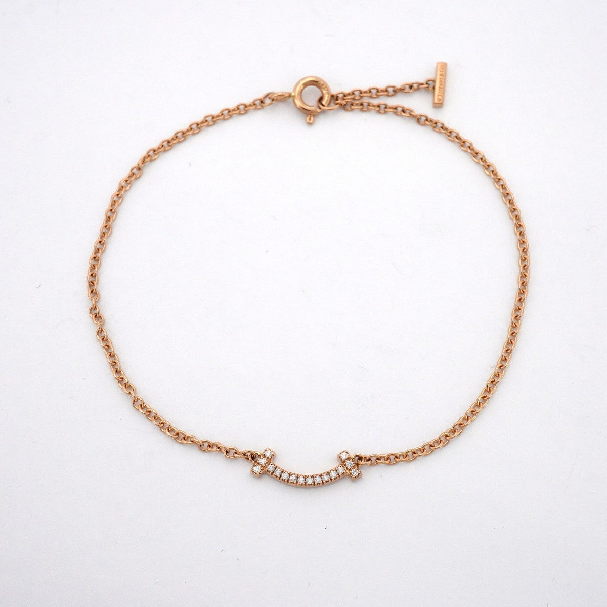 【6jcb0314】ティファニー ブレスレット Tスマイル ミニ K18PG ピンクゴールド ダイヤモンド【中古】レディース