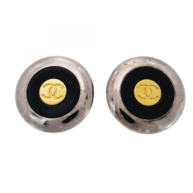 ★SALE【6jcb0582-k】シャネル イヤリング ヴィンテージ ココマーク 丸型 サークル メタル ゴールド シルバー ブラック【中古】レディース